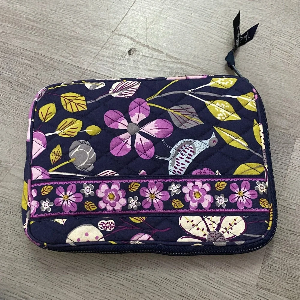 Vera Bradley Cosmetic Bag Women Small Navy Purple Floral Quilted Pouch